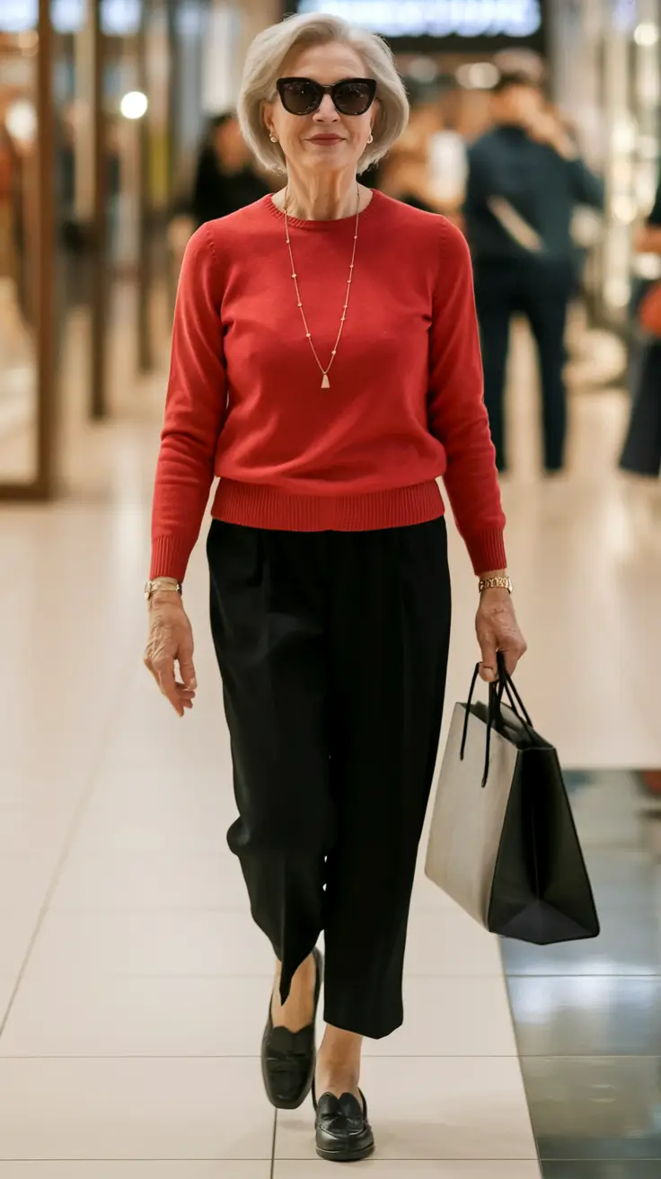 Fall fashion outfits ideas 2025 for women 60+ Red Knit Mall Stride
