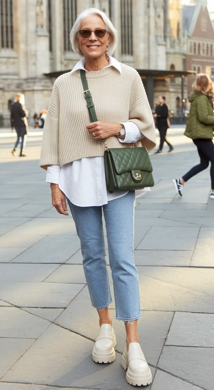 Fall fashion outfits ideas 2025 for women 60+ Layered Neutrals for Coffee-Run Chic