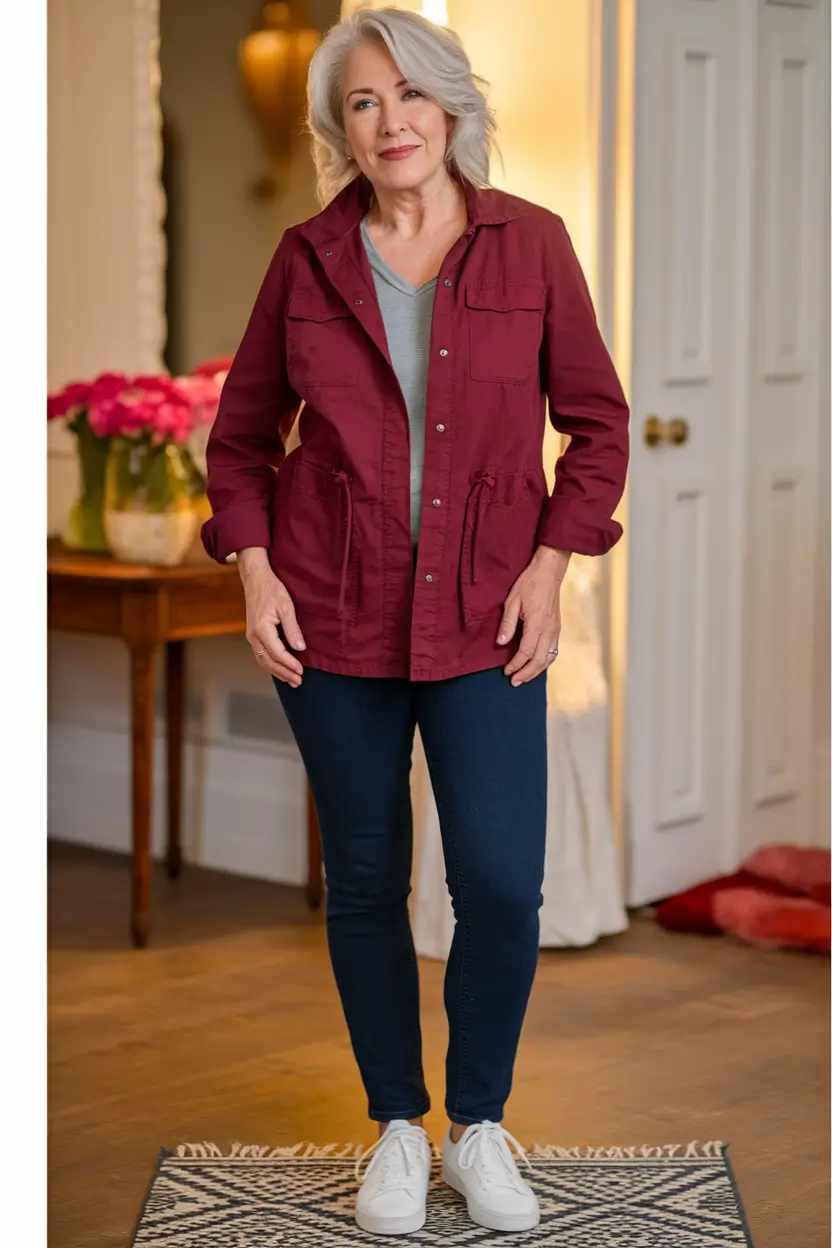 Fall fashion outfits ideas 2025 for women 60+ Cranberry Utility Comfort