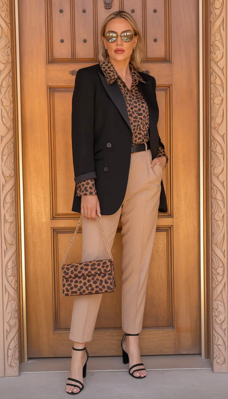Fall fashion outfits ideas 2025 for women 60+ Leopard-Trim Evening Edge