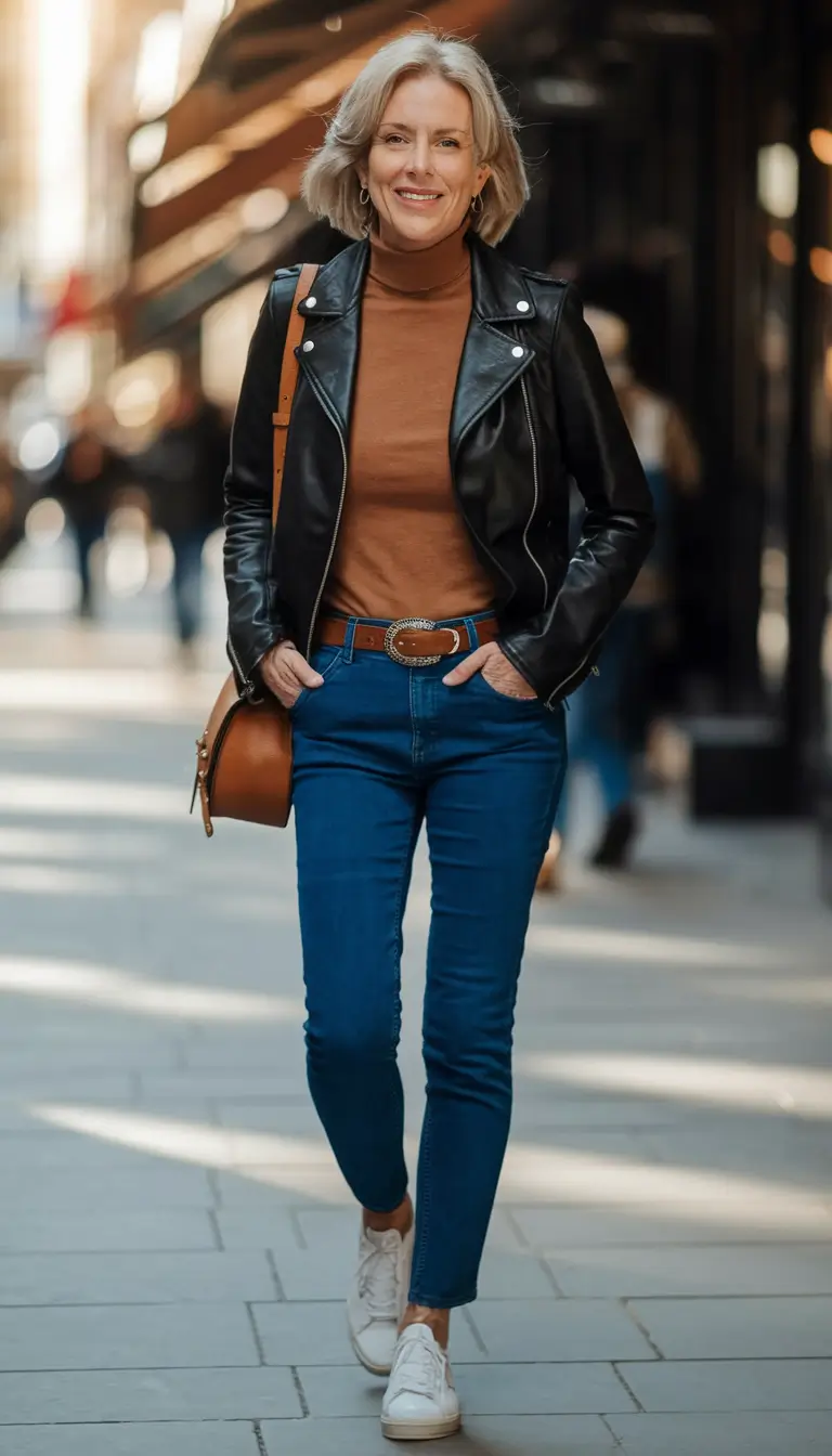 fall outfits women over 50 casual - Classic Black Moto with Streetwear Twist