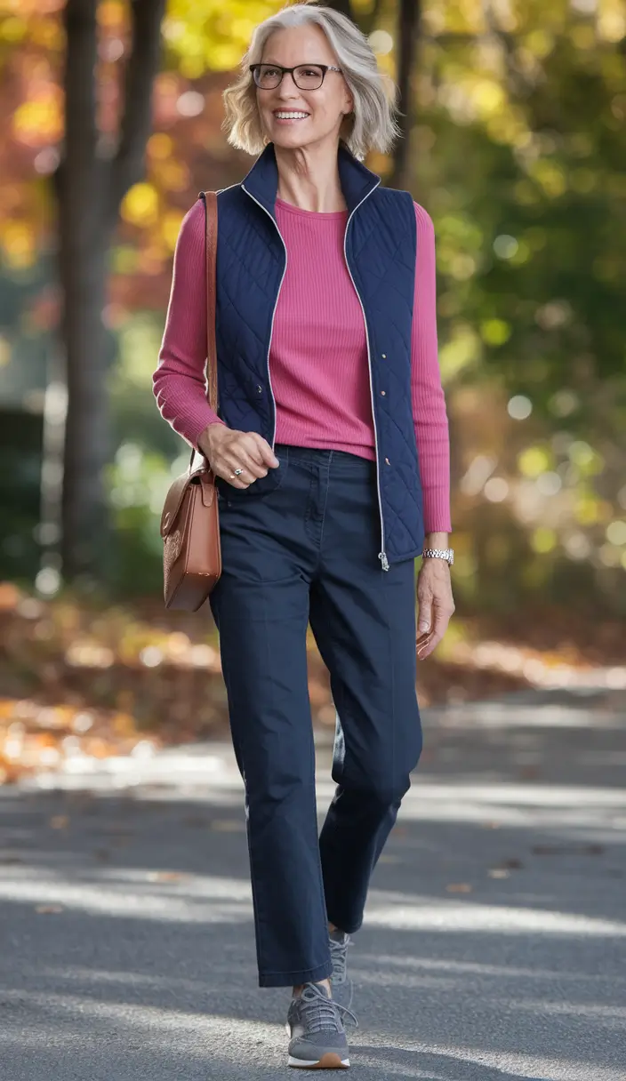 fall outfits women over 50 casual - Berry Bright Walk-Day Layers