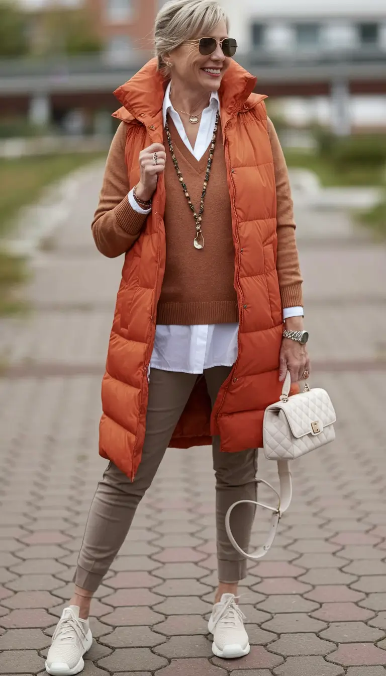 fall outfits women over 50 casual - Pumpkin Spice & Layered Neutrals