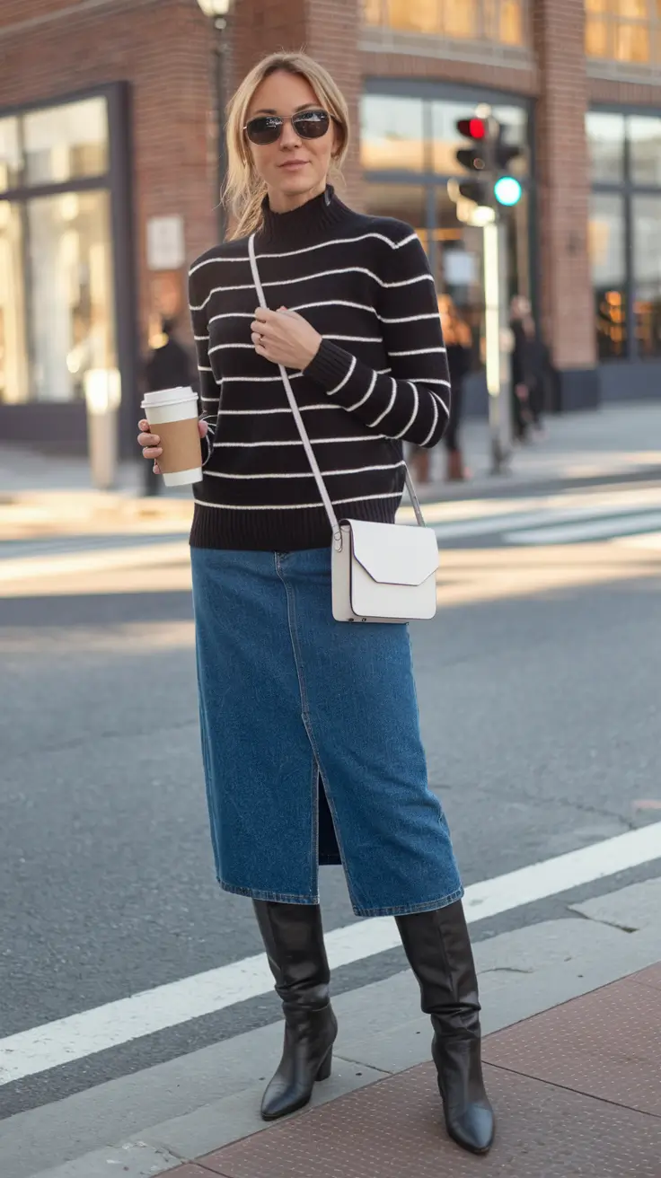 fall outfits ideas 2025 Urban Stripe & Denim Chic