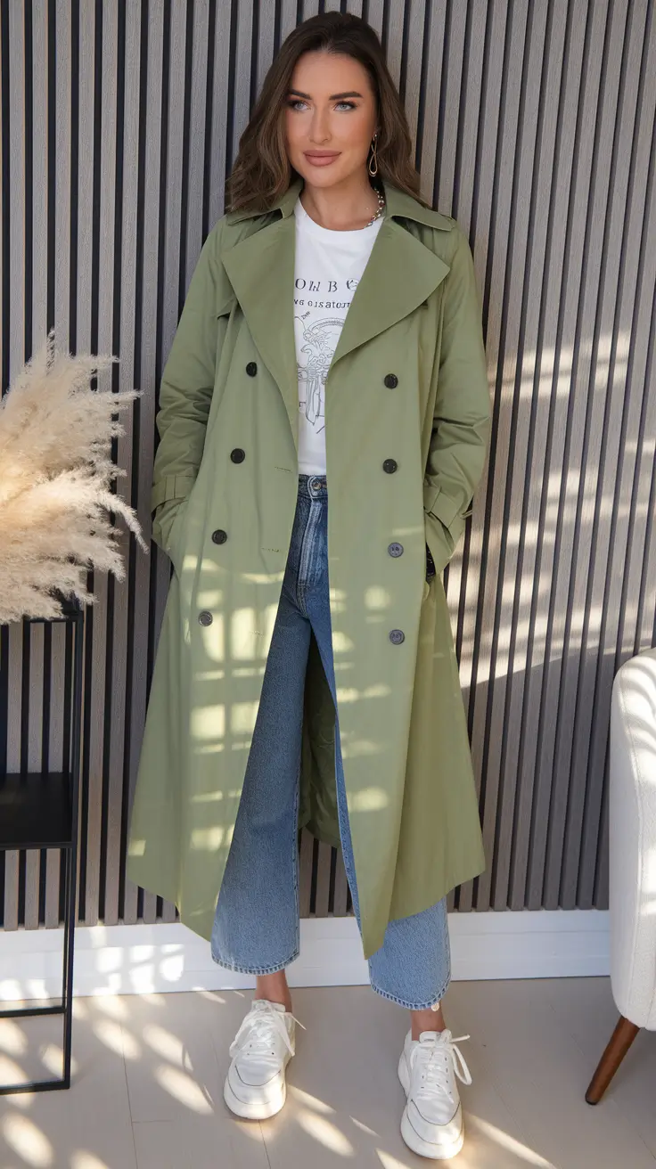 fall outfits ideas 2025 Sage Trench Weekend Ease