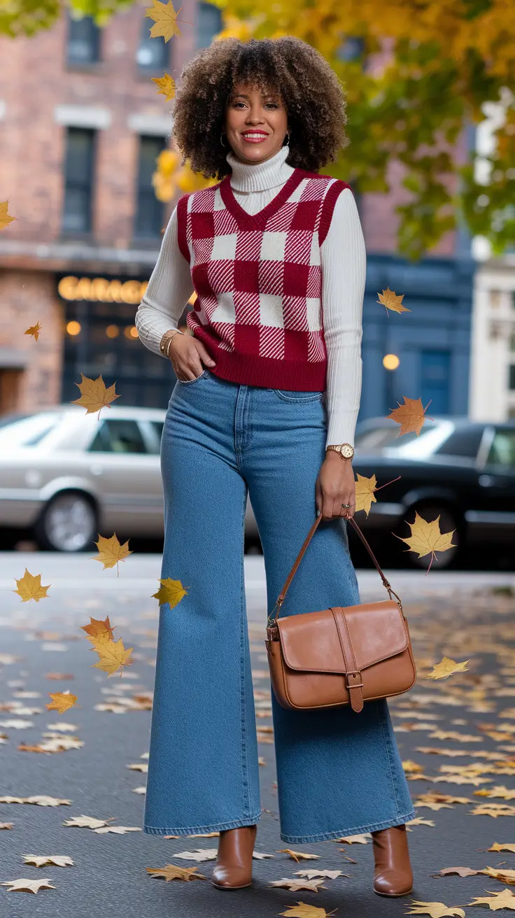 fall outfits ideas 2025 Retro Plaid & Wide Legs