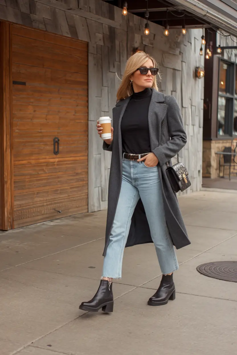 fall outfits with boots - trendy ideas 2025 Coffee Run in Monochrome Layers