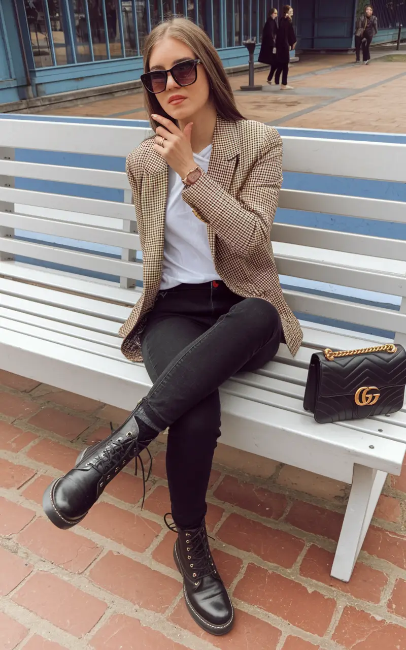fall outfits with boots - trendy ideas 2025 Plaid and Combat Cool