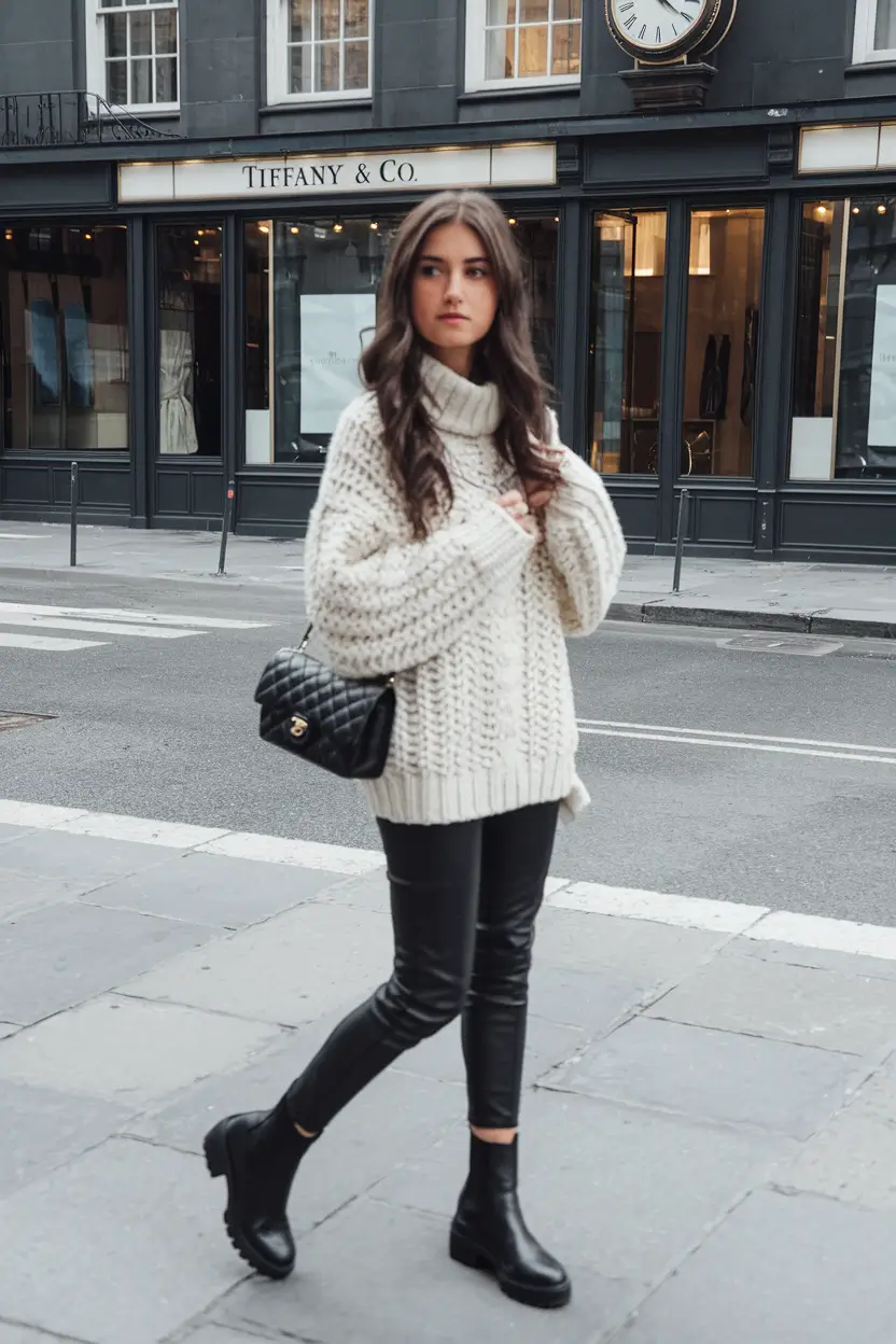 fall outfits with boots - trendy ideas 2025 Chunky Knit and Leather Luxe