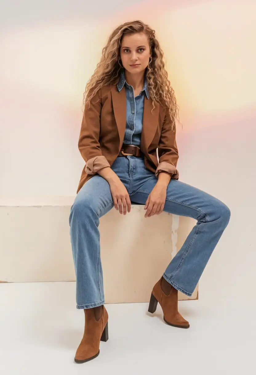 fall transition outfits ideas 2025 Denim-on-Denim, Blazer Bliss