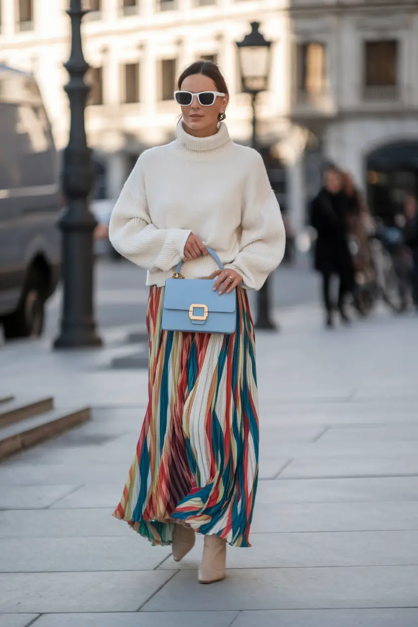 fall transition outfits ideas 2025 Creamy Knit, Carnival Skirt