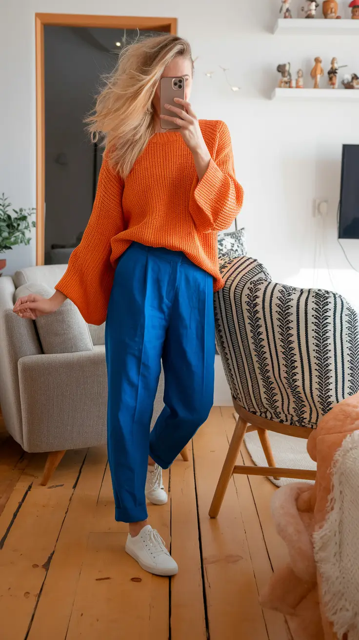 fall transition outfits ideas 2025 Vitamin C Sweater & Sapphire Slacks