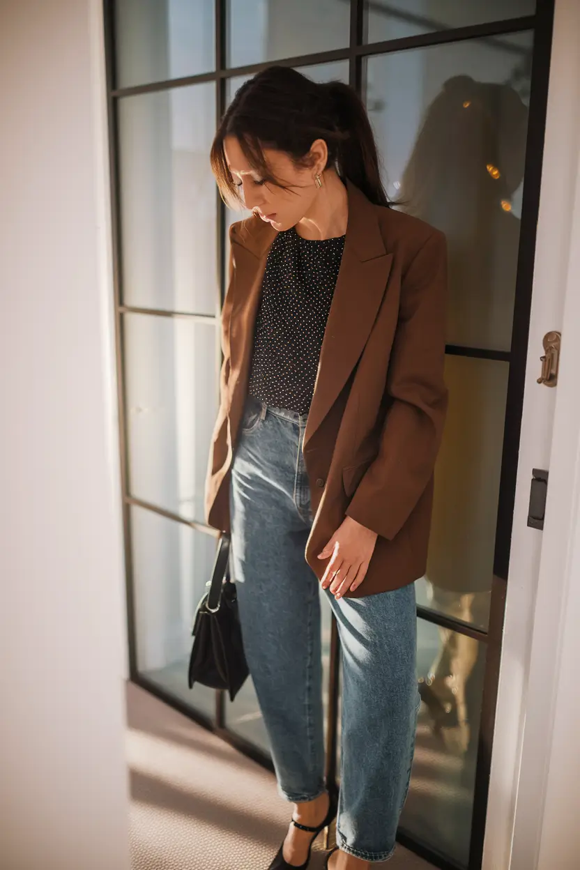 fall transition outfits ideas 2025 Chocolate Blazer and Quiet Confidence