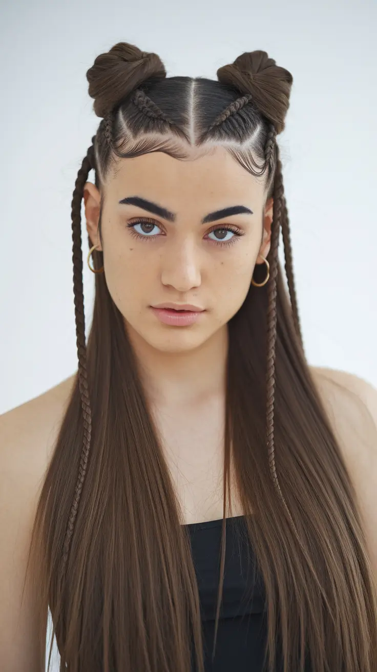 first day of school hairstyles 2025 Space Buns with Braided Accents