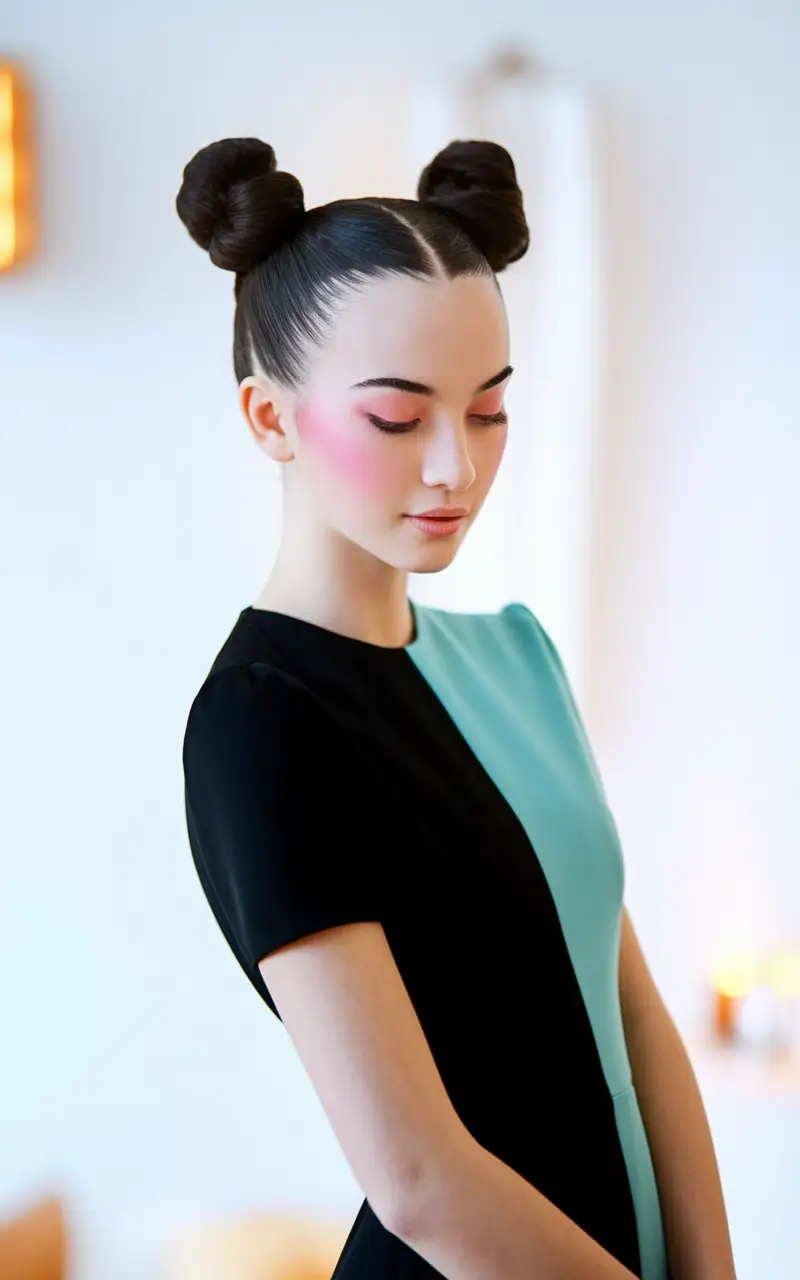 first day of school hairstyles 2025 Double Buns with Polished Parting