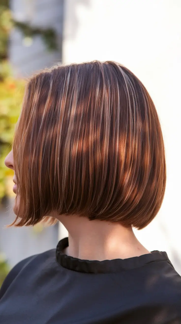 first day of school hairstyles 2025 Glossy Rounded Bob with Auburn Highlights