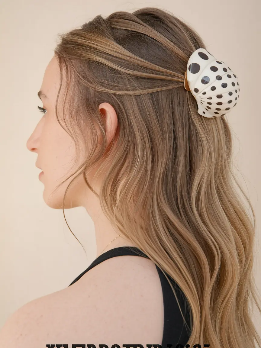 first day of school hairstyles 2025 Soft Pull-Back with a Polka Dot Claw Clip