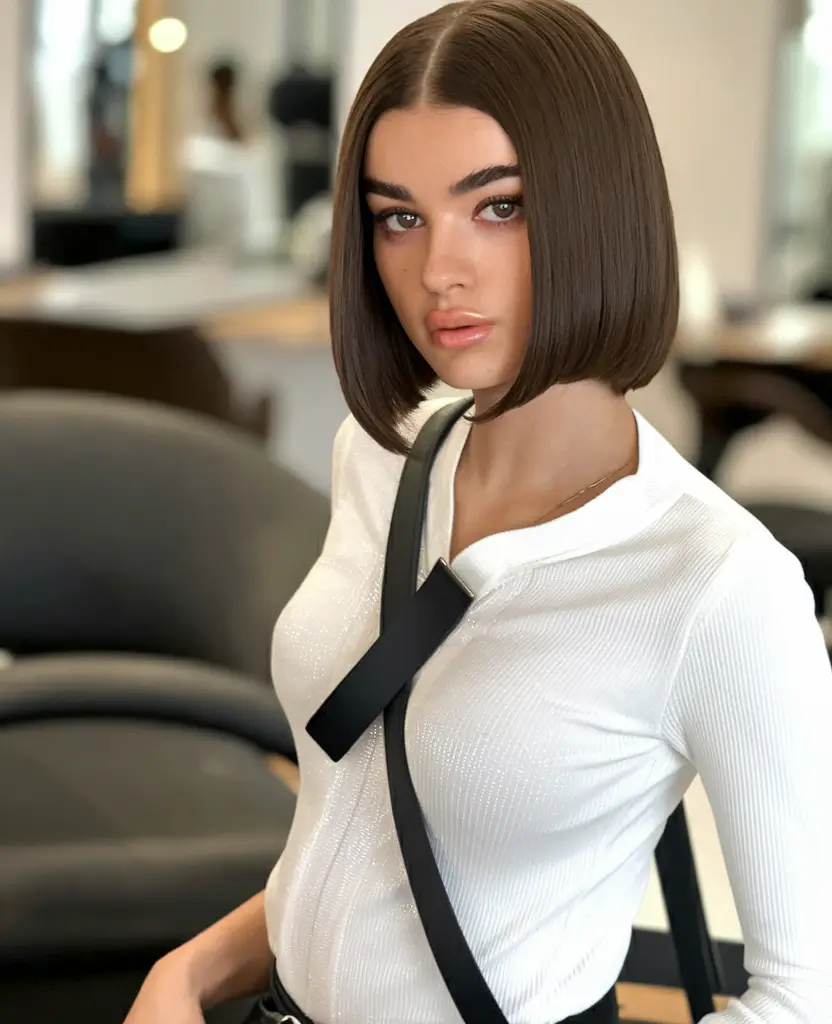 first day of school hairstyles 2025 Blunt Bob with Center Part