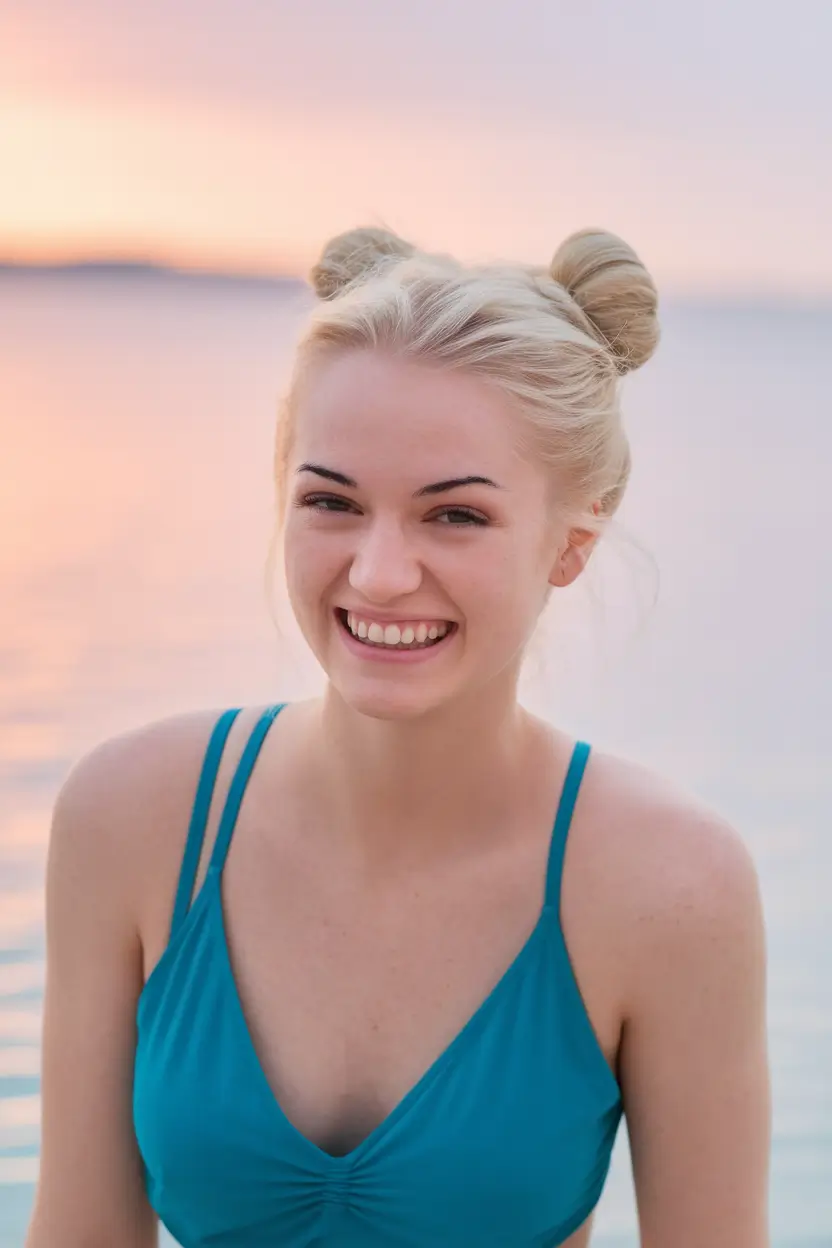 hairstyles july Blonde Double Buns for the Beach