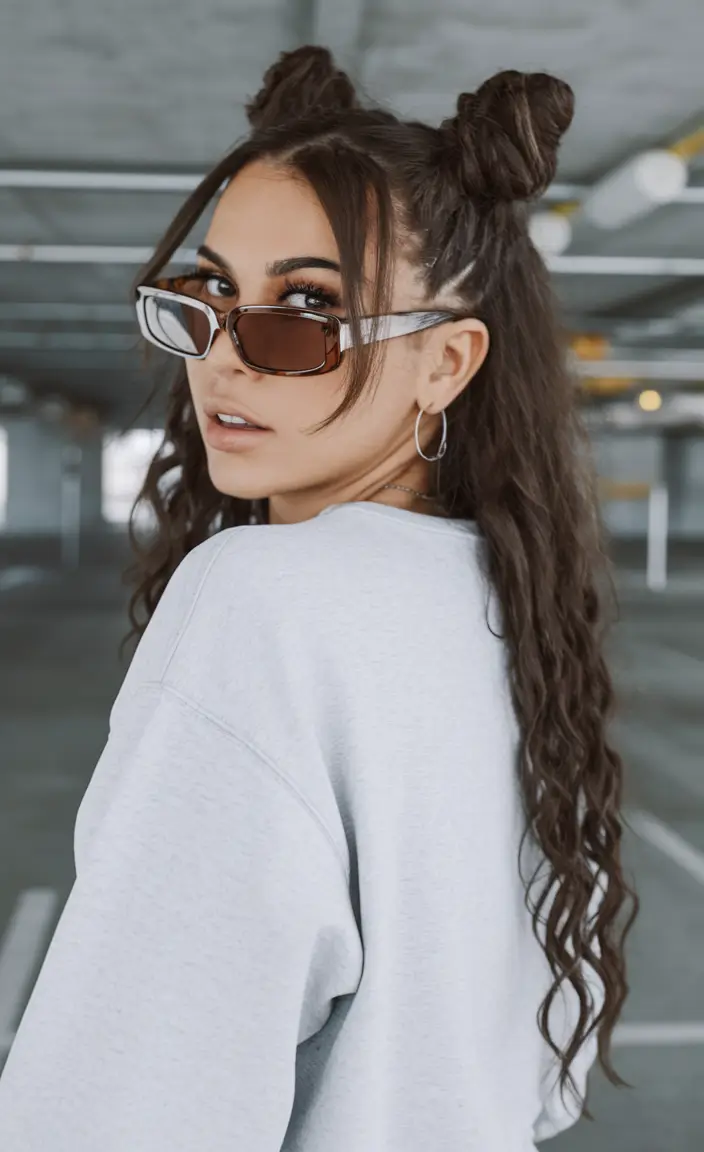 fourth of july hairstyles easy Half-Up Space Buns with Loose Curls