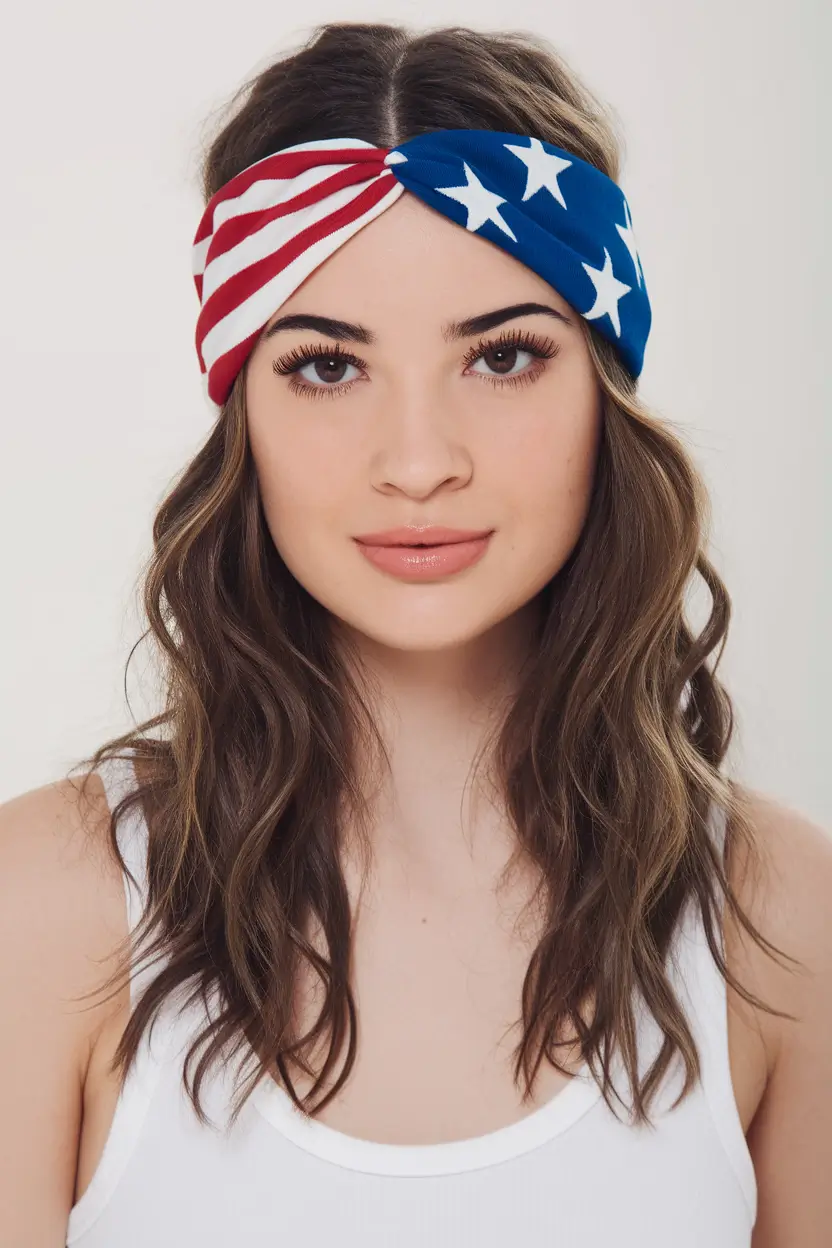 fourth of july hairstyles Loose Waves with Patriotic Headband