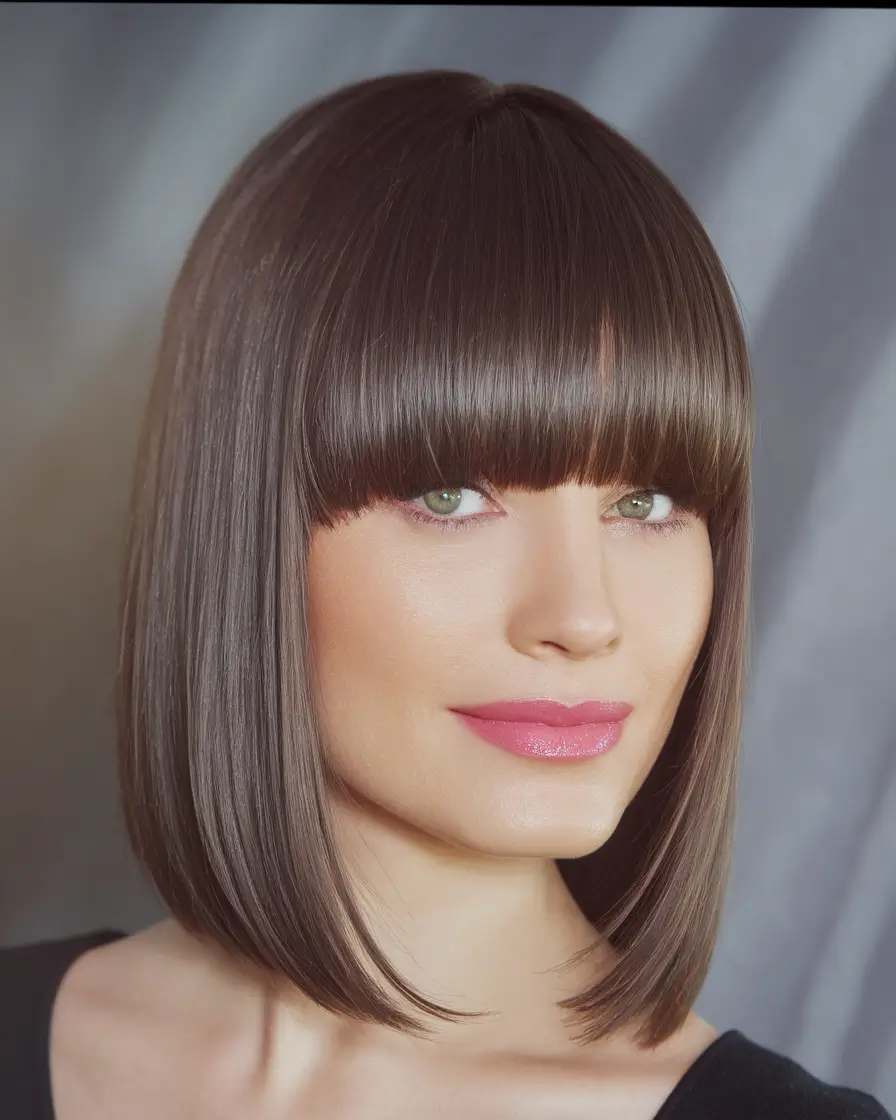 women hairstyles july Glossy Bob with Rounded Bangs