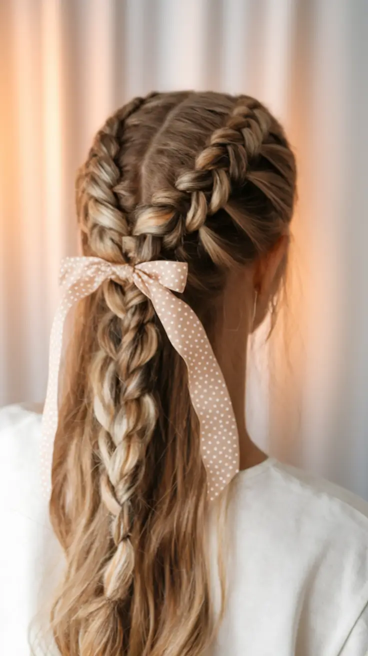 4th of july hairstyles with ribbons Playful Braided Pigtails with a Polka Dot Bow
