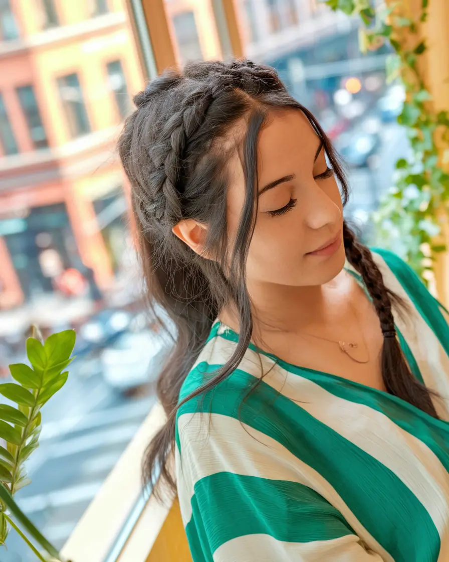 hairstyles for school 2025 Messy Crown Braids with Loose Ends