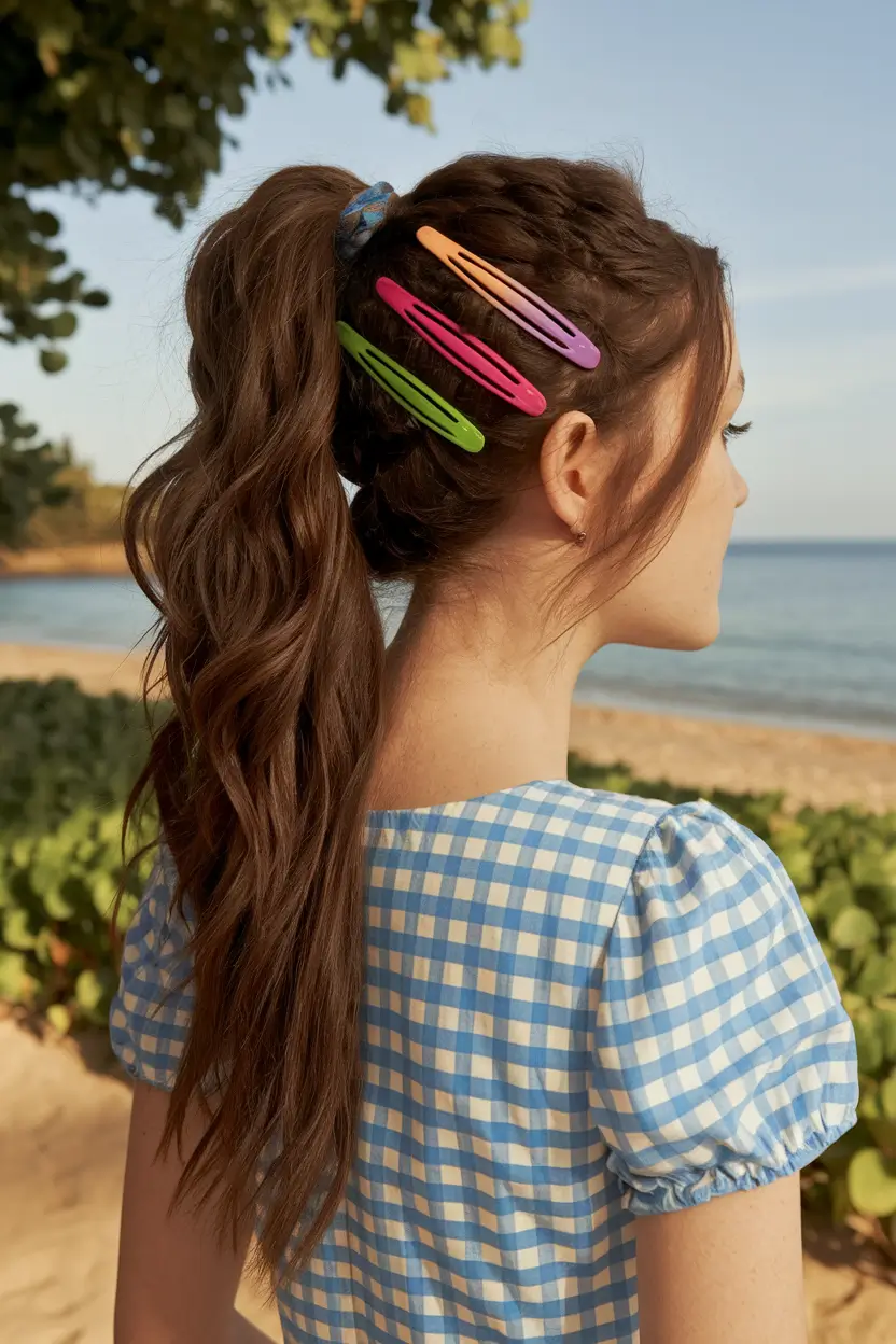 hairstyles for school 2025 Ponytail with Oversized Color Clips