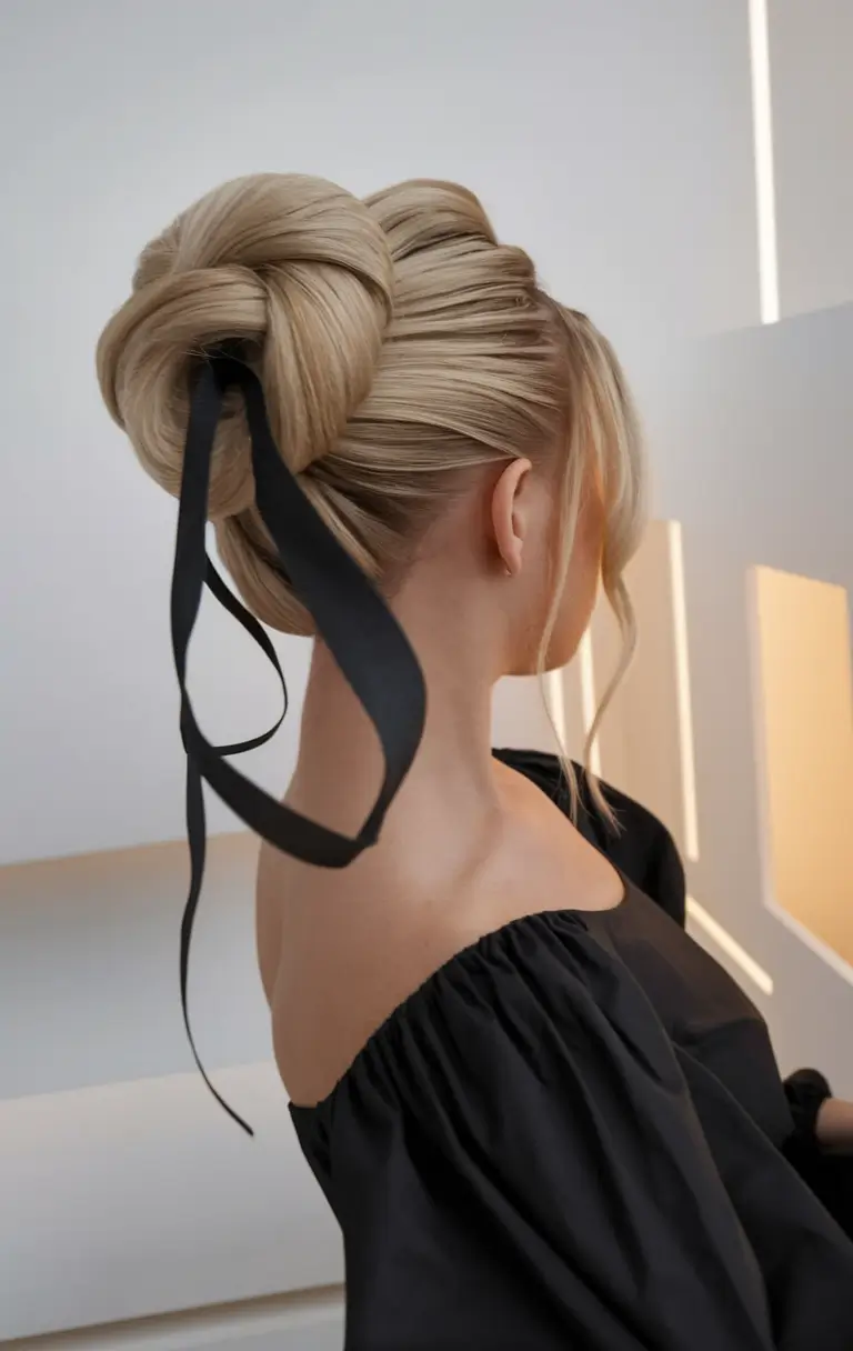 hairstyles for school 2025 Modern Ribbon-Wrapped Bun