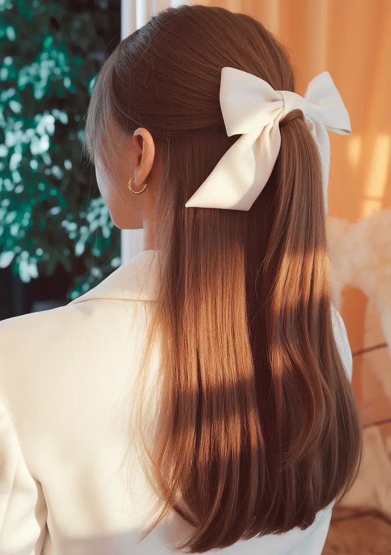 hairstyles for school 2025 Half-Up with Statement Ribbon