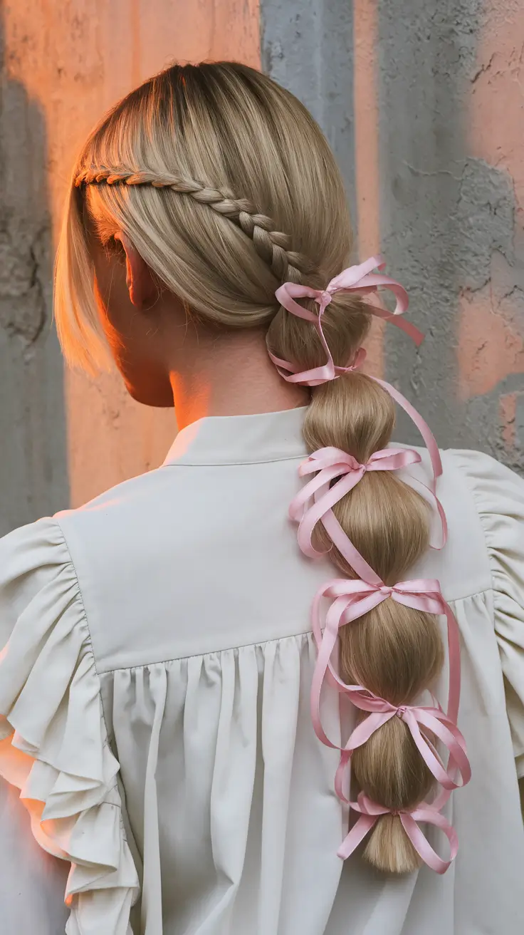 hairstyles for school 2025 Bubble Braids with Pastel Ribbon
