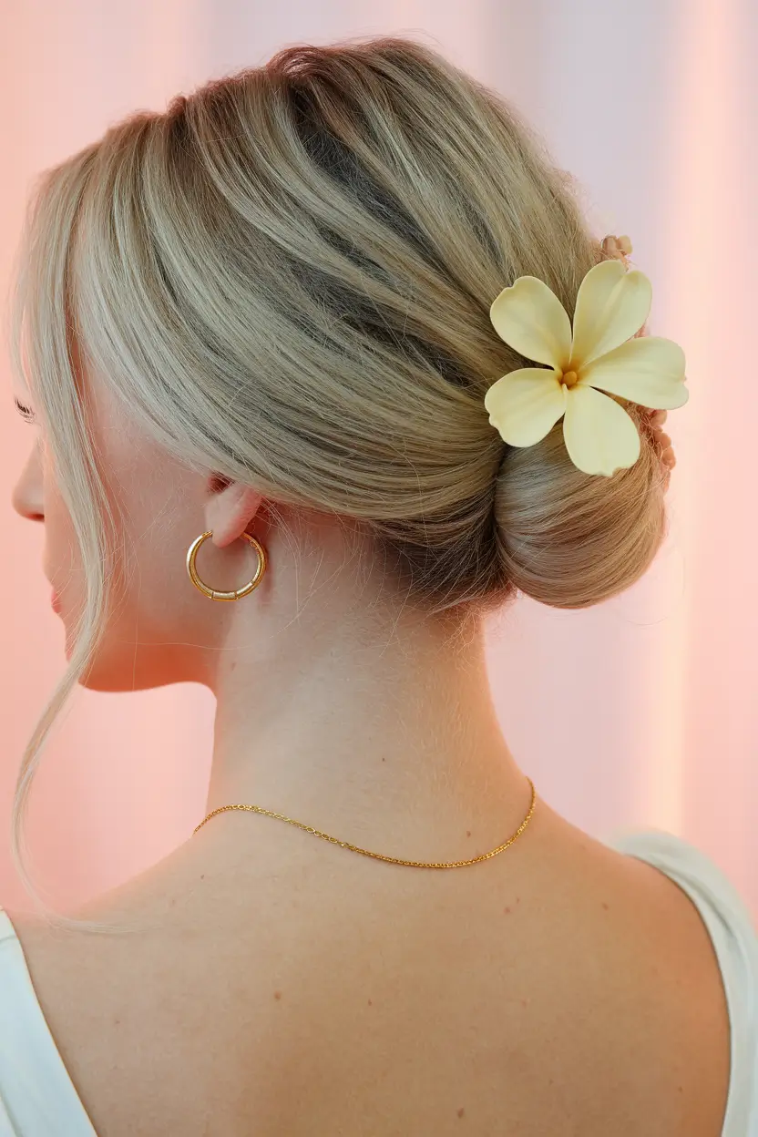 hairstyles for school 2025 Chic and Clean Floral Chignon