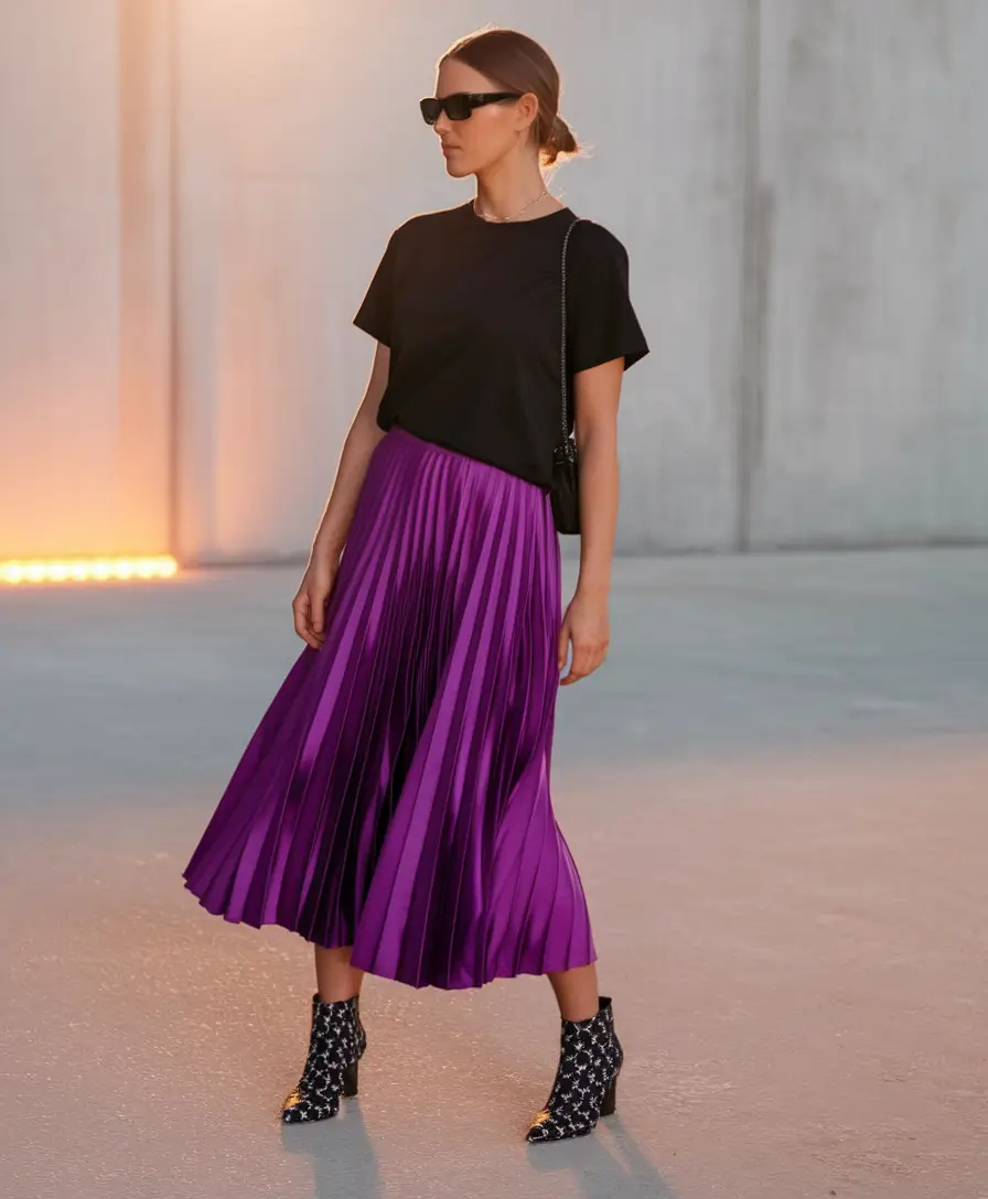 How to style summer-to-fall transitional outfits in 2025 Purple Pleats and Elevated Edge