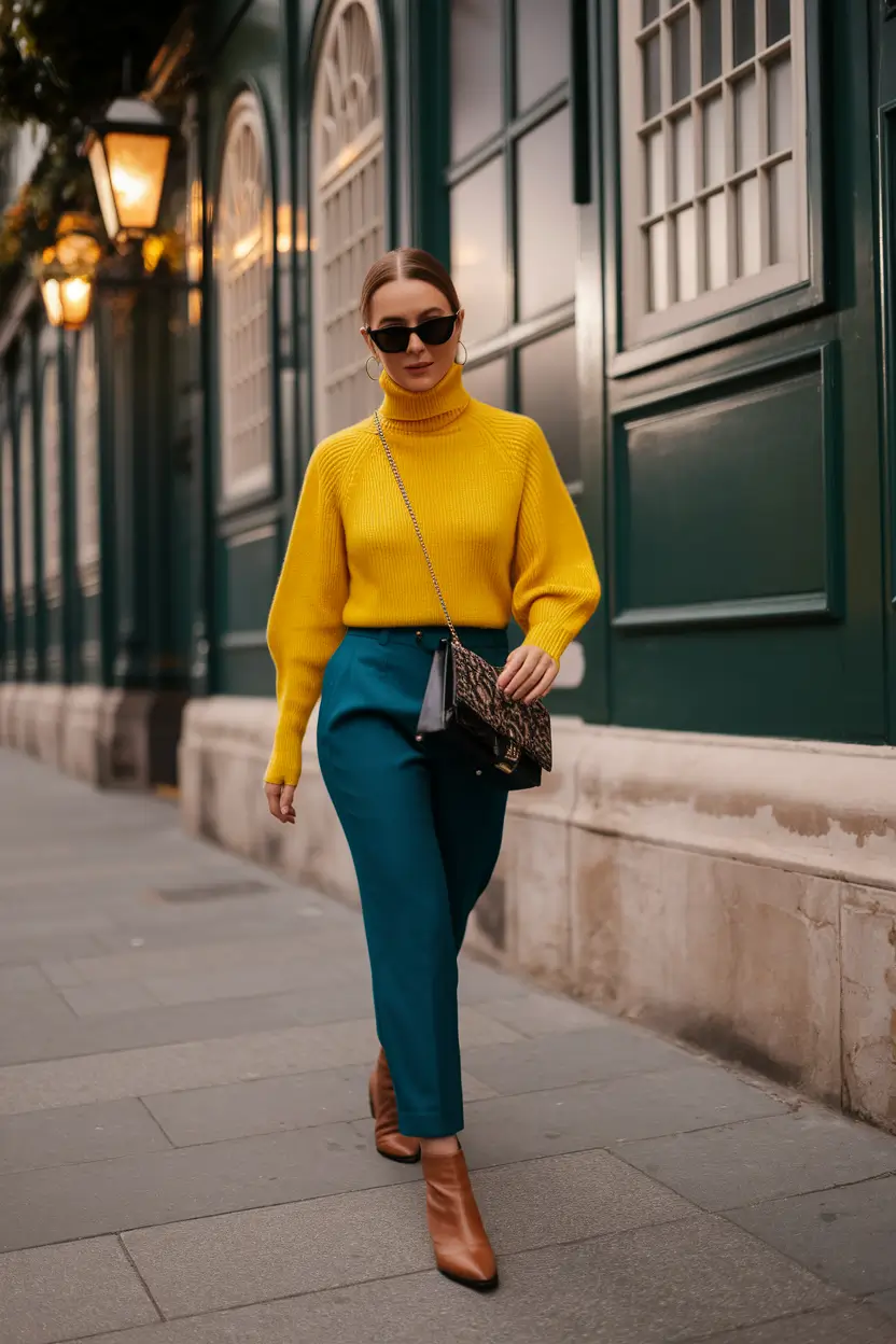 How to style summer-to-fall transitional outfits in 2025 Golden Turtleneck Street Style