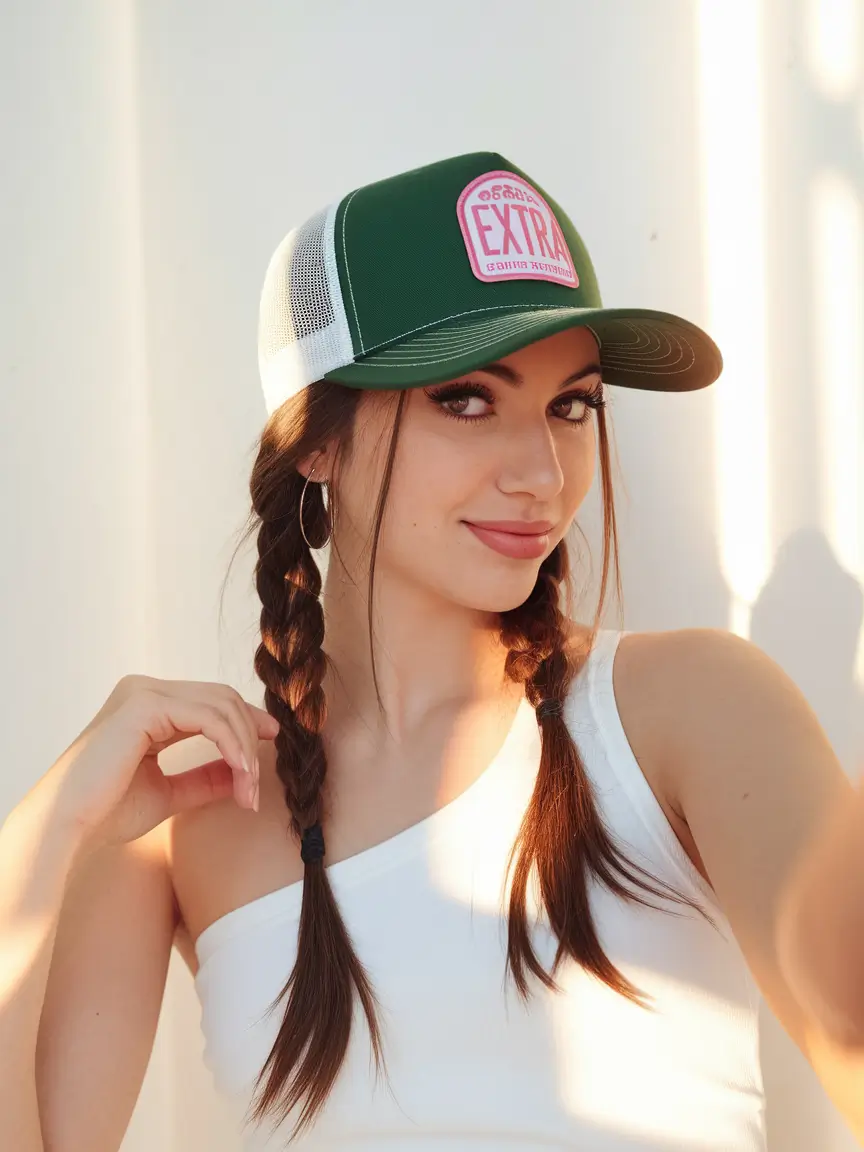 labor day hairstyles 2025 Playful Double Braids with Trucker Hat