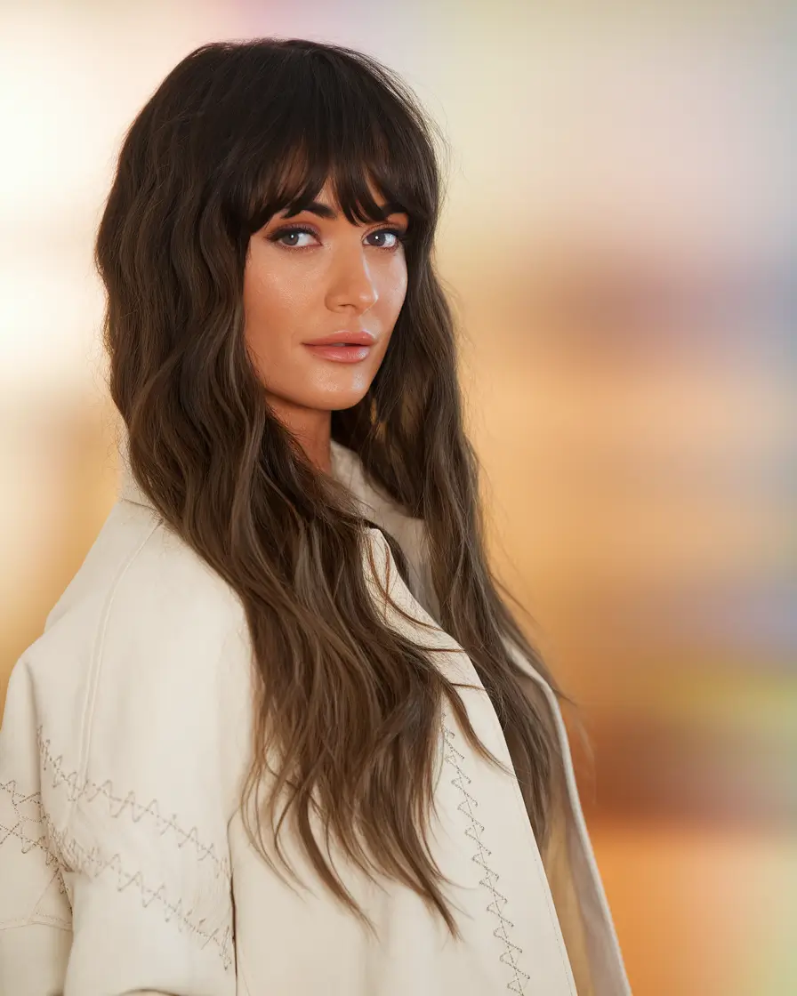labor day hairstyles 2025 Wavy Layers with Curtain Bangs