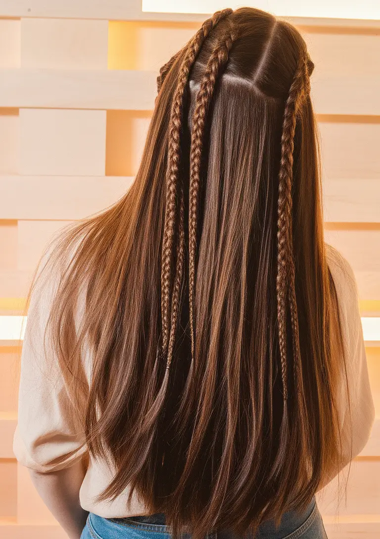labor day hairstyles 2025 Boho Mini Braids on Long, Straight Hair