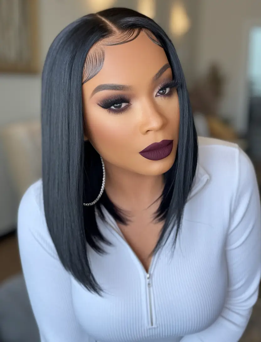 labor day hairstyles 2025 Glossy Side-Parted Lob with Laid Edges