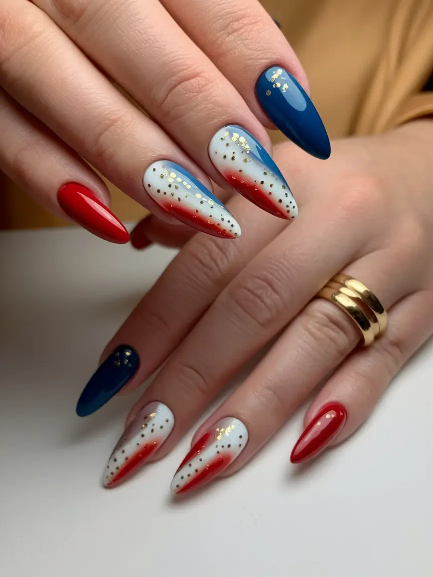 labor day nails 2025 Fireworks in Red, White, and Blue Glitter