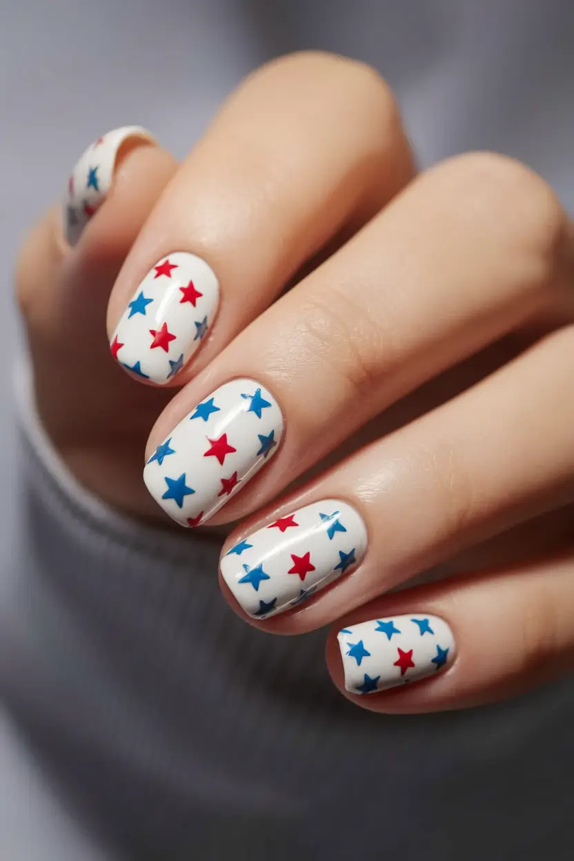 labor day nails 2025 Allover Stars on Soft White