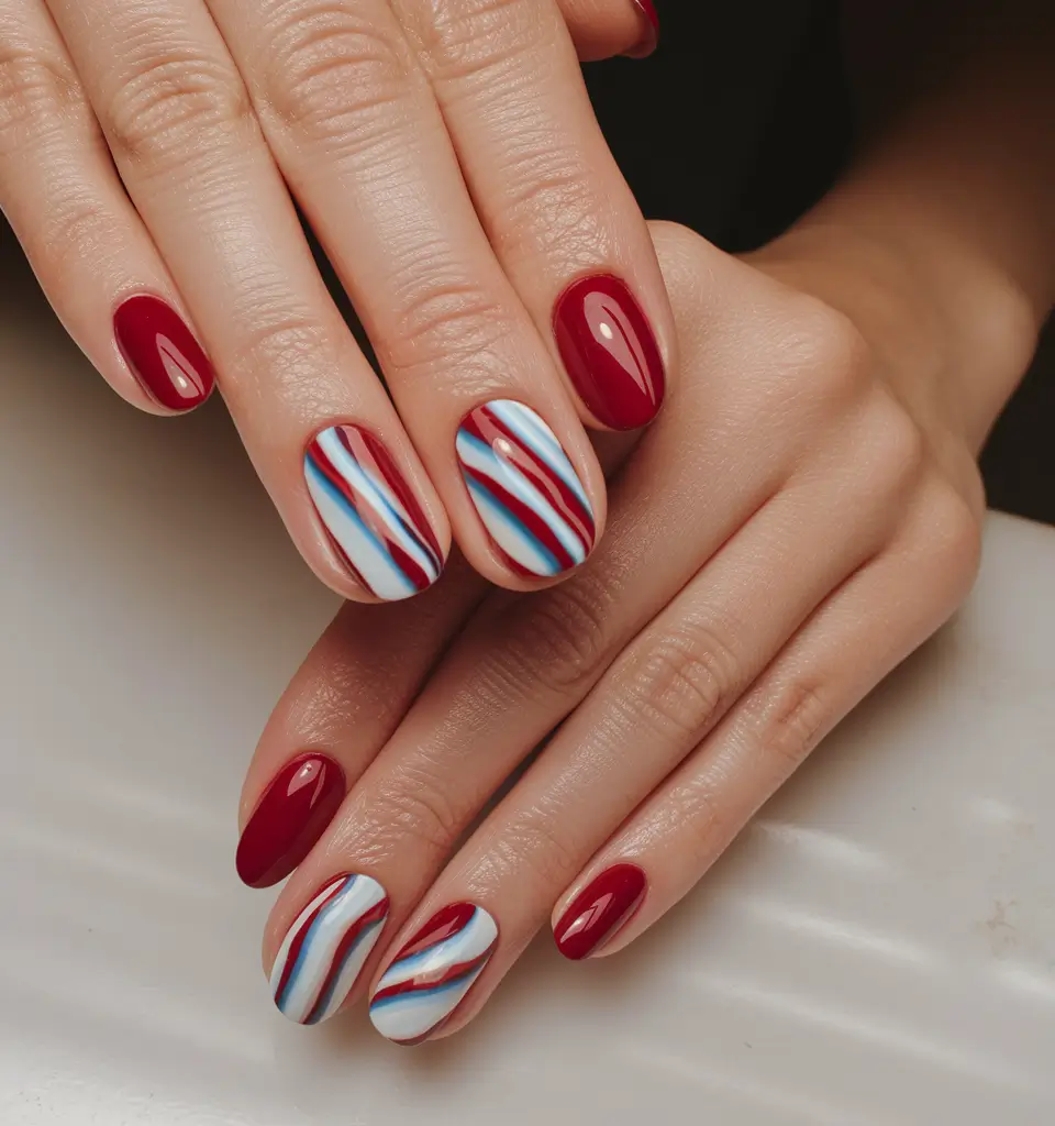 labor day nails 2025 Retro Candy Stripe with a Cool Edge