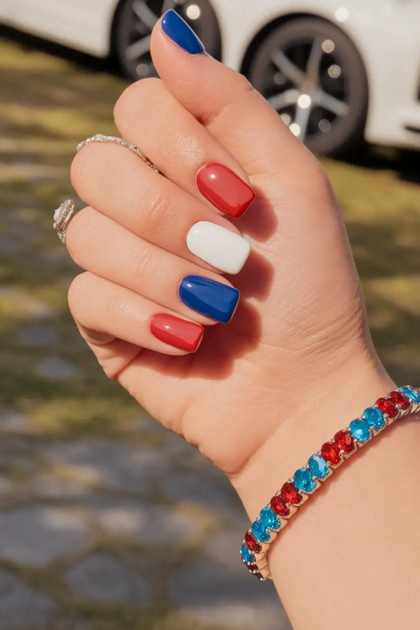labor day nails 2025 Classic Patriotic Color Blocking