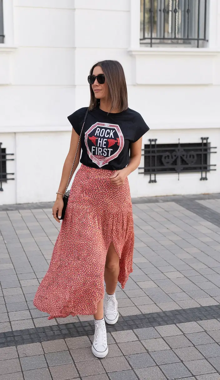 labor day outfits 2025 Graphic Grit Meets Girly Flow