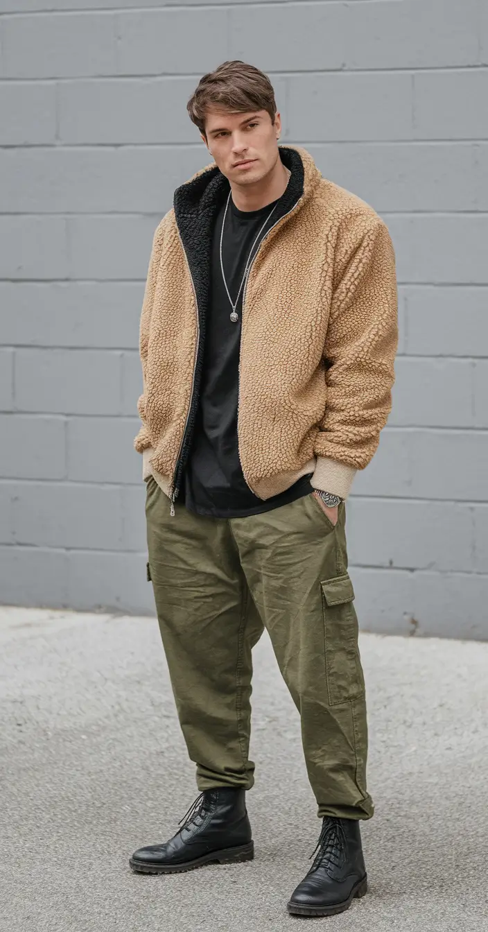 Men’s fall outfits inspiration for 2025 Teddy Bomber & Cargo Boots Swagger