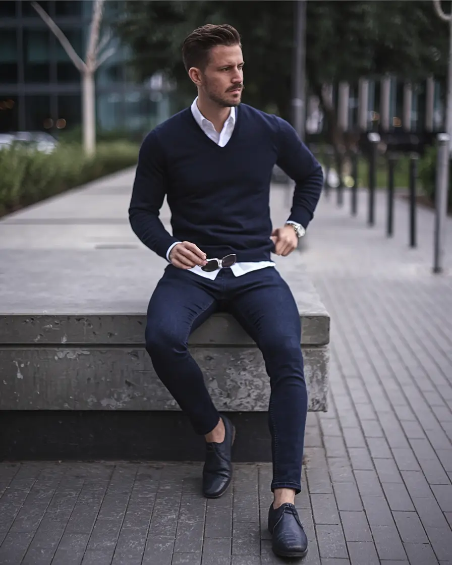 Men’s fall outfits inspiration for 2025 Monochrome Navy Layers That Mean Business