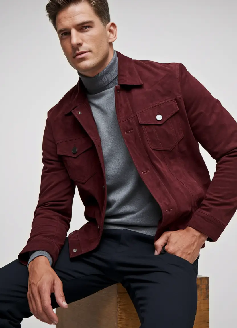 Men’s fall outfits inspiration for 2025 Burgundy Suede & Steel Gray Power Combo