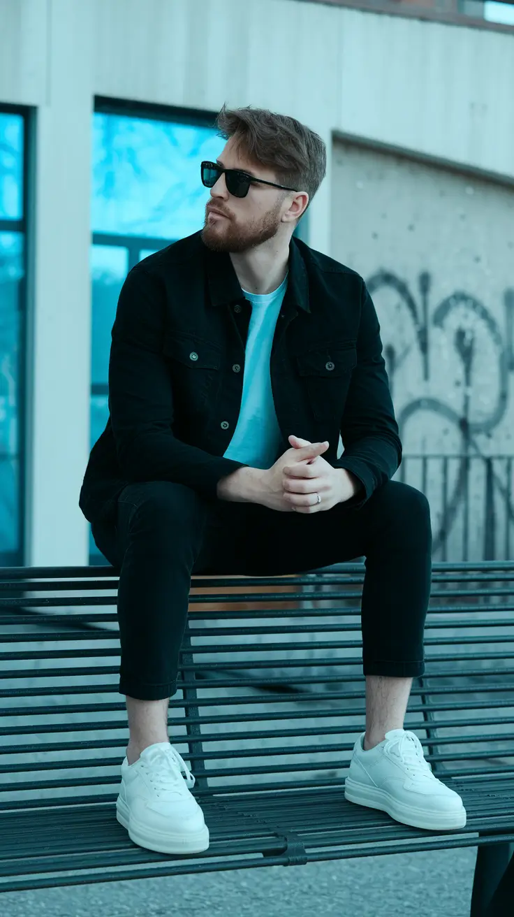 Men’s fall outfits inspiration for 2025 Black Denim Meets Cool-Toned Contrast