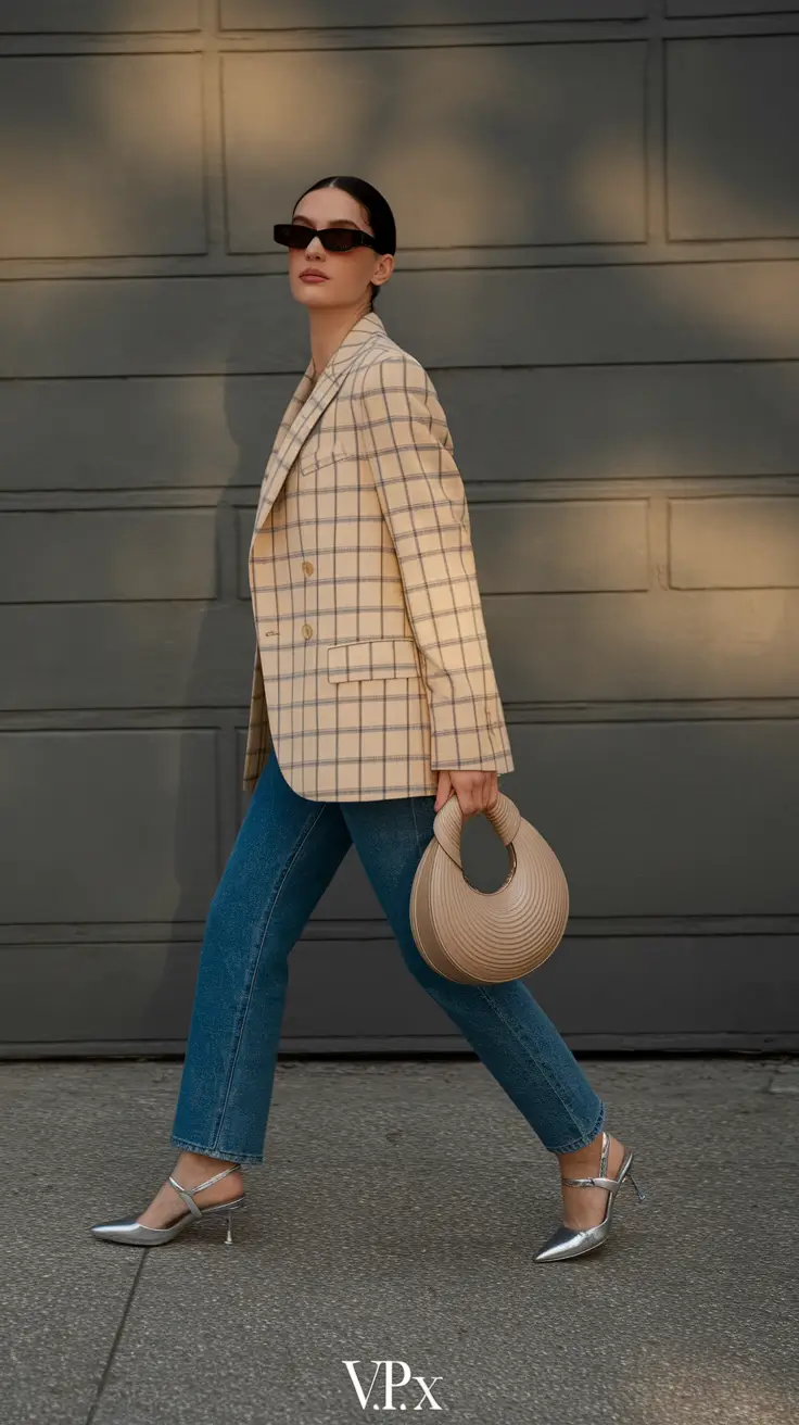 Office-ready fall outfits ideas for work in 2025 Check Blazer and Statement Jeans