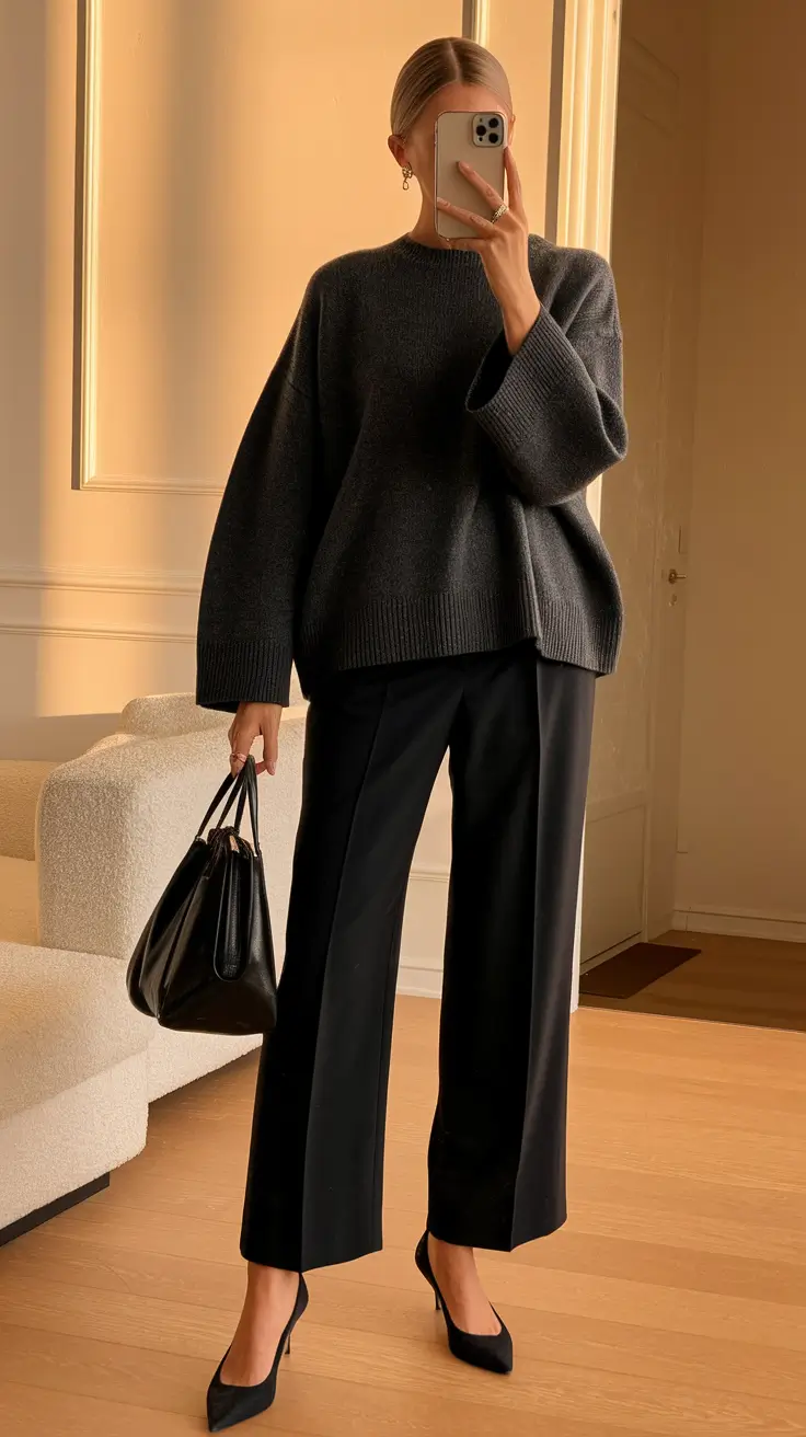 Office-ready fall outfits ideas for work in 2025 All-Black Minimalist Mood